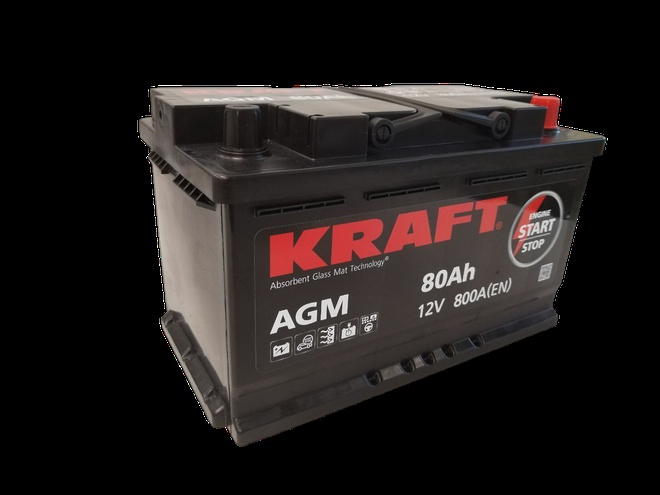 Аккумулятор автомобильный KRAFT AGM 80 R